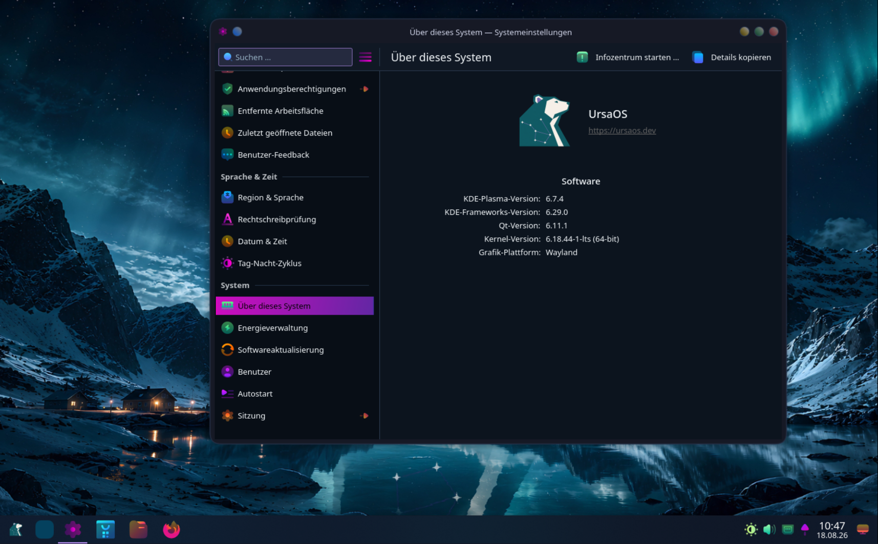 System info with UrsaOS branding